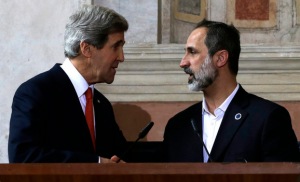 Moaz Al Khatib bersama Menlu AS, John Kerry
