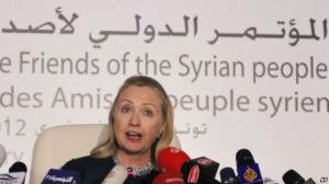 Hillary Clinton dalam pertemuan Friends of Syria di Tunis, 2012